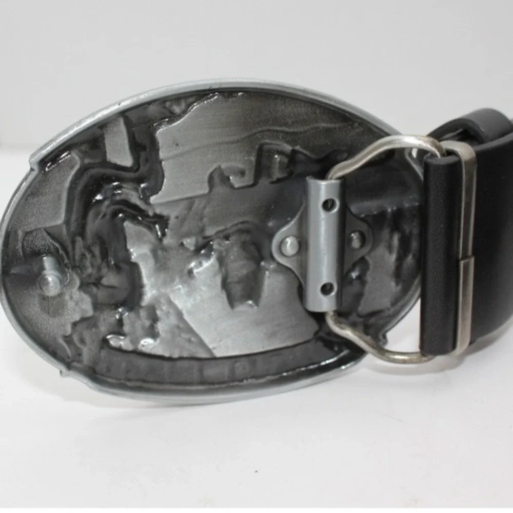 Welder Belt Buckle with Black Studded Floral Embossed Western Strap Mens